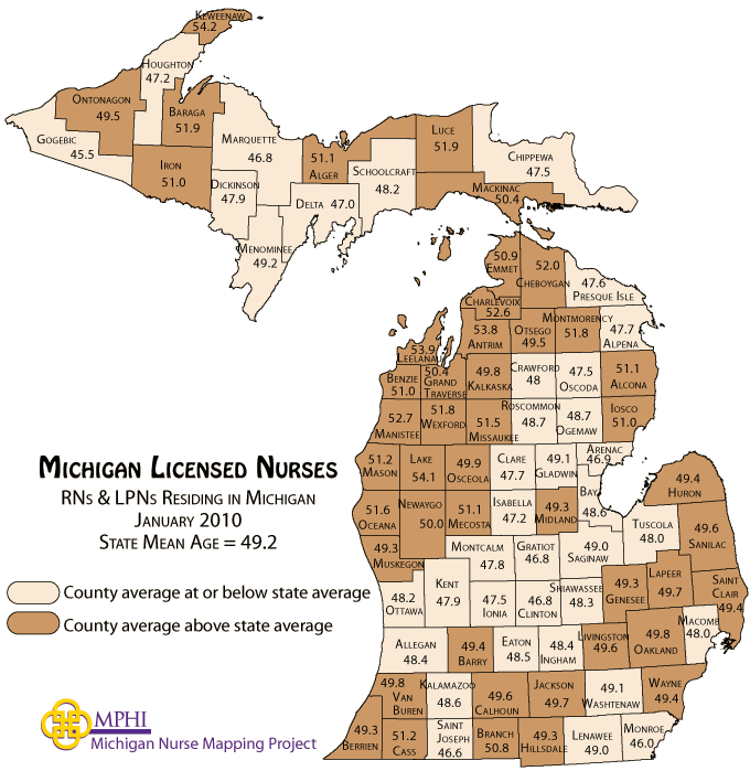 nurses mean age map